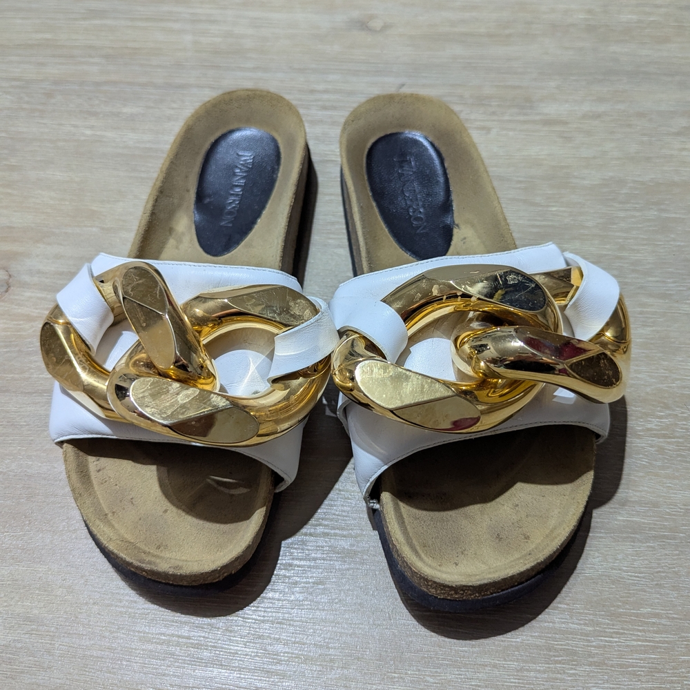 JW ANDERSON Gold and White Mules with Glamorous Bow